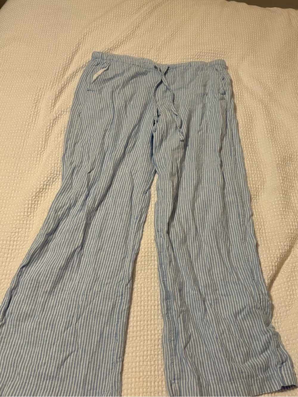 Hollister Light Blue Striped womens Drawstring Pants